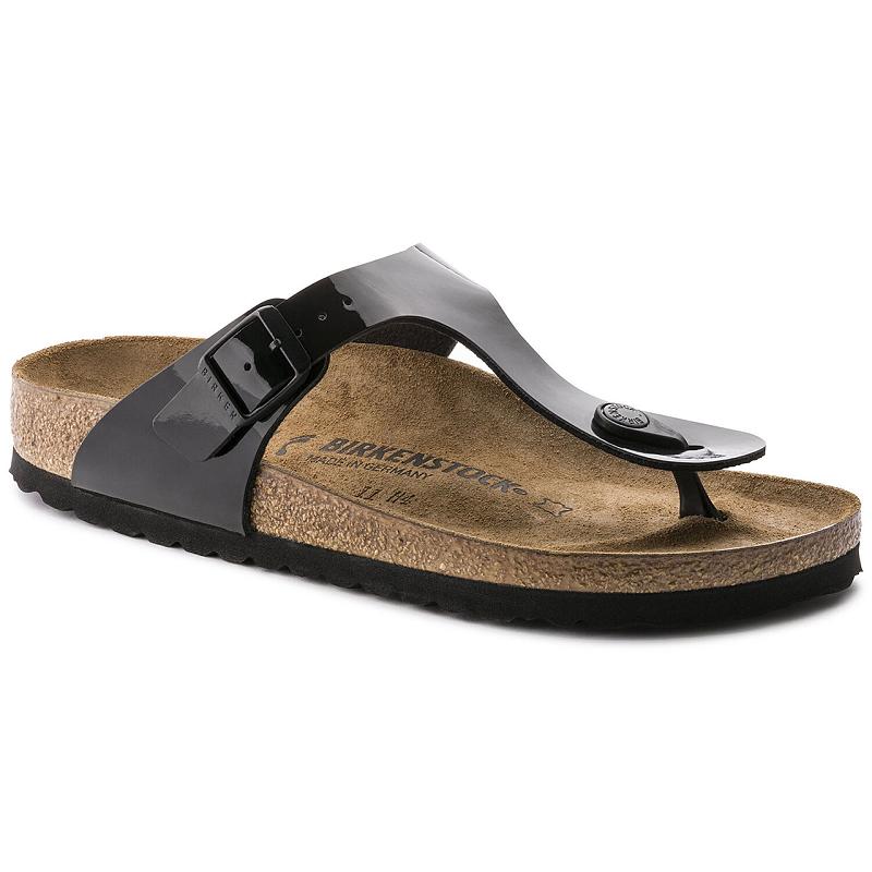 Birkenstock Lak Birko-flor Gizeh Dame Sort | DK 431BEX